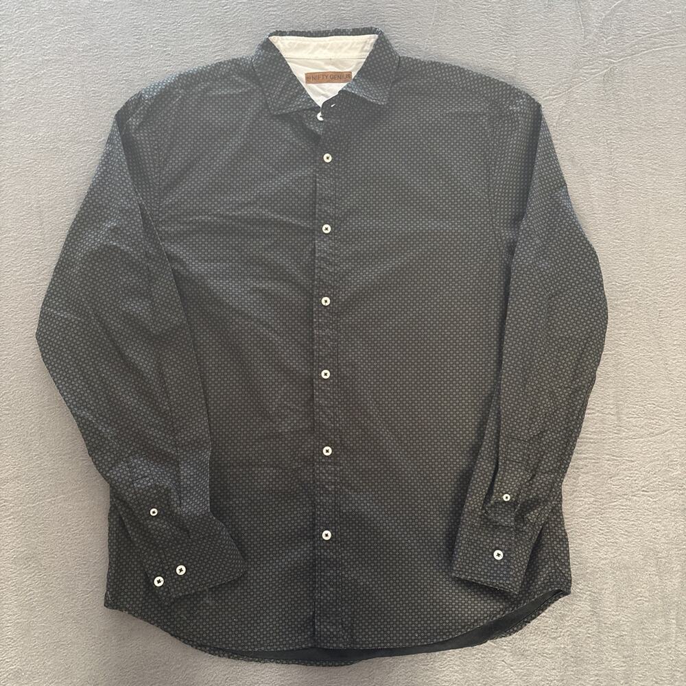 Nifty Genius Button-Up Shirt Long Sleeve Casual Black‎ Pattern Size XL